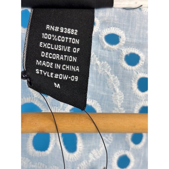 Liv Los Angeles Eyelet Long Sleeve Button Blouse V-Neck Boho White Medium NEW - Picture 4 of 5